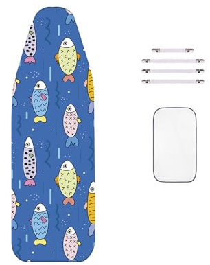 WTAIS Extra Groß - Bügeltischbezug Goldfisch-Muster 2-in-1 Design - Extra Dick - Nadelkissen aus Baumwolle, Superdampfdurchlässiger Bügelbrettabdeckung, mit 4 Befestigungen