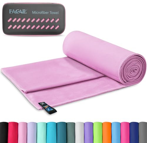 BAGAIL – Serviette de camping avec étui EVA, compacte et ultra douce en microfibre – Super absorbante et légère à séchage rapide pour le sport, la plage, la gym, la randonnée, le yoga – Rose, taille M