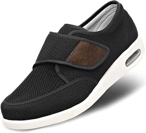 Wttagkl Zapatos para Pie Diabético con Cierre de Gancho y Bucle- Calzado Ortopédico para Edema (Hombre y Mujer) - Zapatillas Terapéuticas Diabéticas, Preventivas e Higiénicas, negro-37.5 EU