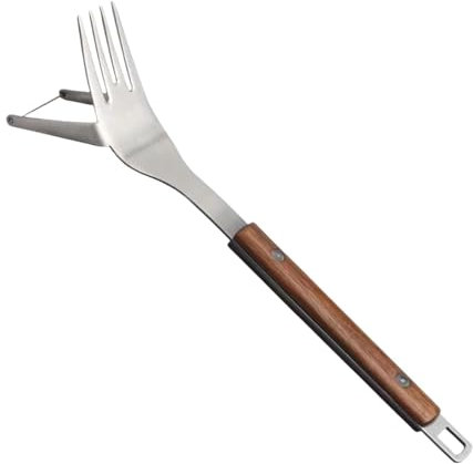 2 in 1 Fruit Cutter Stainless Steel Watermelon Fork Cutter Watermelon Cutter and Fork Stainless Steel Fruit Slicer Portable Watermelon Slicer with Comfortable Wooden Handle