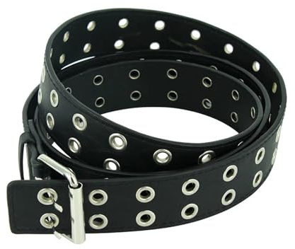 SUBLXPoten Gürtel Damen Gürtel Punk Kettengürtel Verstellbarer schwarzer Doppeltülle Metallschnalle Leder Damen Herren Bund Jeansgürtel(Size:150cm)