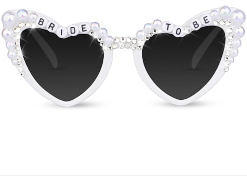 Hebterrka Braut Sonnenbrillen für Junggesellinnenabschied Weiße Herzförmige Brillen für Braut Bachelorette Party Zubehör Geschenke für die Braut