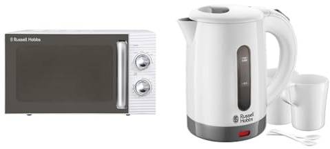 Russell Hobbs RHM1731 INSPIRE White 17 Litre Manual Microwave & Electric 0.85L Travel Kettle, Small & Compact, Dual voltage, Ideal for abroad/caravan