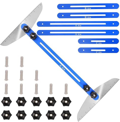 RUN.SE Stair Tread Gauge Template - Measuring Tool for Stair Treads, Drywall & Partitions - Adjustable 11in to 60in (Blue)