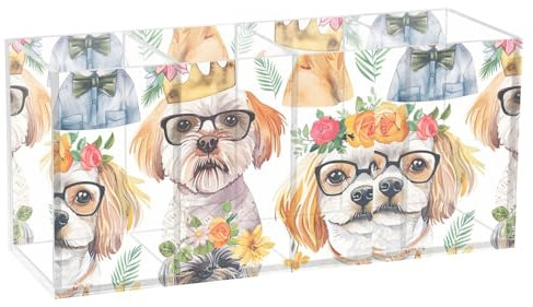 Dekorativer Stifthalter für den Schreibtisch, Aquarell, niedlich, lustig, mit Hunden, Stifthalter, Marker-Organizer, Acryl-Make-up-Pinselhalter, 4 Fächer, für Büro, Klassenzimmer, Zuhause