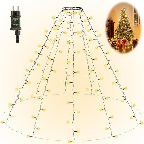 Gresonic-3m 350 Led-Cluster-Lichterkette-Strombetrieb Deko für Innen Außen Garten Weihnachtsbaum Hochzeit (Warmweiss Timer mit Ring, 350LED 10 Stränge)