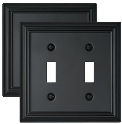 ZILLSEA Doppel-Kipp-Wandplatten, Metall-Lichtschalter-Abdeckplatten, schwarze Schalterplattenabdeckungen, langlebige Frontplatten, 8,9 x 12,2 cm, mittelgroß, 2 Stück