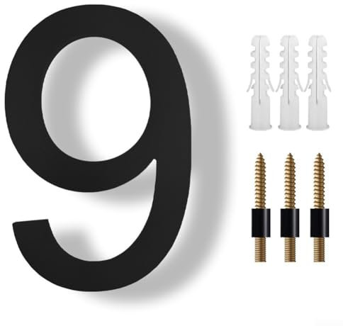 8 Inch Modern Floating House Numbers, House Number Sign, Large Black Shadow Home Address Garage Gate Numerals, Stylish Door Numbers, Black(9)