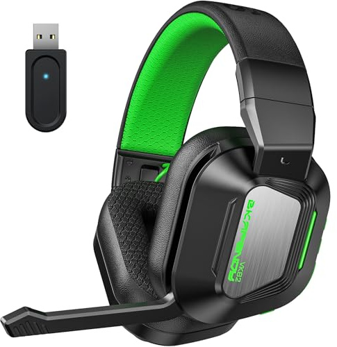Skapendy VK82 Cuffie da gioco senza fili, 2.4GHz Cuffie Wireless con Microfono + 5.4 Bluetooth, Cuffie da gioco pieghevoli per Ps5, Ps4, PC, Switch, Mac, Batteria da 50 Ore, LED Light, Nero Verde
