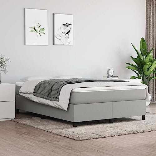 OHOOWOO Bettgestell Hellgrau 140x200 cm Stoff,2er Polsterbett mit Lattenrost und Kopfteil, 140x200 cm, Hellgrau