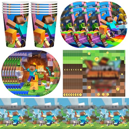 IFHDO Anniversaire Vaisselle Kit, 51 Pcs Décoration Anniversaire Ballon Vaisselle de fête, Comprend Assiettes, Gobelets en Papier, Serviettes, Nappes pour Deco Vaisselle Enfant