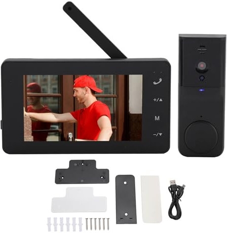 Caméra de Sonnette Vidéo sans Fil, Système D'INTER Phone 1080P avec écran de 4,3 Pouces, Inter Phone Bidirectionnel, Objectif Fish Eye Grand Angle 170°, pour la sécurité de la