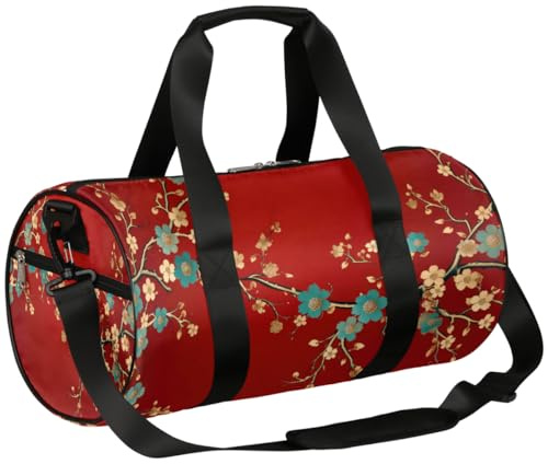 Sac de sport léger à motif fleurs de prunier chinois pour homme et femme (rouge), Fleurs de prunier chinois, 17.6(L) x 9(W) x 9(H) inch