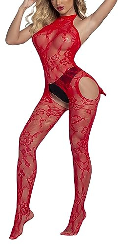 Générique Combinaison Résille - Collant En Dentelle Pour Femme Sexy Lingerie Body Fendu Porte Jartelle Femme Grandir En Taille Femmes Bas de Lingerie Bodystocking Fishnet Bodys Sexy Nuisettes