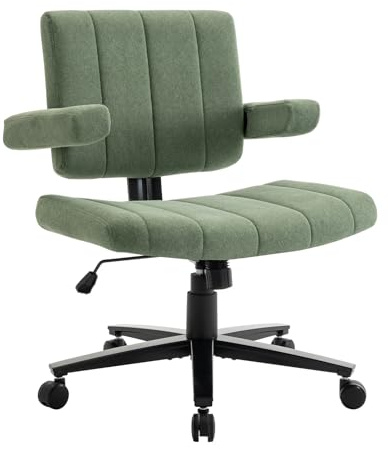Vigosit Criss Cross Stuhl mit Rädern, verstellbarebreite Armlehne Bürostuhl, Anti-Grip-StoffKomfort Kissen Modern Style Swivel ComputerTask Chairs für Home Vanity Desk Office (Green)