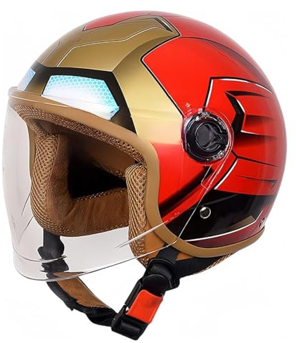 VHVYWY Casco Carino per Bambini con Visiera Parasole, Casco Moto Bambino Ciclomotore per Ragazzi Ragazze per 3-15 Anni, 50-58CM Red