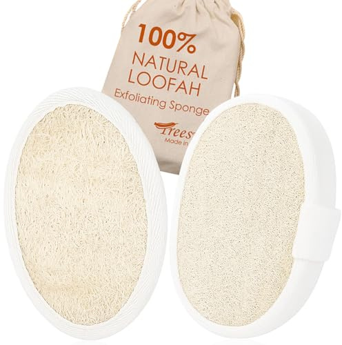 Natural Loofah Sponge 2 Pack for Shower, Organic Luffa Exfoliating Body Scrubber, Eco Friendly Biodegradable Bath Sponge, Plant Based Body Exfoliator for Men Women, Shower Loofah with Hanging Rope