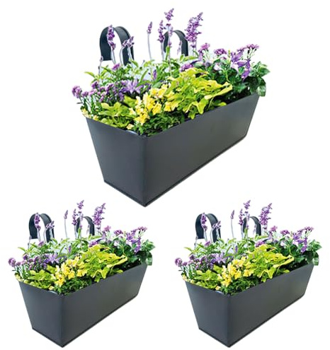 Renopfect Lot de 3 jardinières de balustrade pour installations extérieures, lance-balustrade de balcon, en métal, avec crochets amovibles, bac de jardin pour l'extérieur
