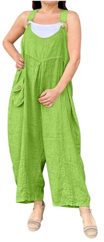 Jumpsuit For Women Sleeveless Cotton Linen Casual Dungarees For Women V Neck Summer Playsuits Wide Leg Backless Overalls Holiday Comfy Romper With Pockets