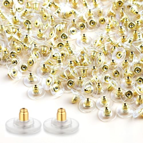 KQOZG 100pcs Cierres para Pendientes, Elevadores de Silicona y Tuercas de Acero Inoxidable (Plástico - Acero Inoxidable) (Transparente)