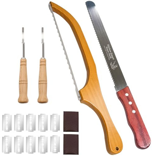 HAEZU Serrated Bread Knife Bread Slicer for Sourdough with Wooden Handled Bow Shaped Bread Knife Slicer, Straight Knives, Scoring Blades for Slicing Sourdough Bagels Baguettes Cakes