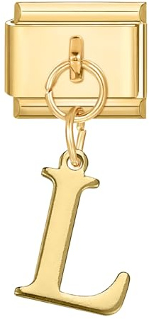 Hoomall Gold A-Z Buchstaben Italian Charm Module 9mm Italian Bracelet Charm Anhänger Edelstahl DIY Italian Style Charms für Damen Alphabet Italienische Armband Zubehör Mädchen Teens Geschenk (L)