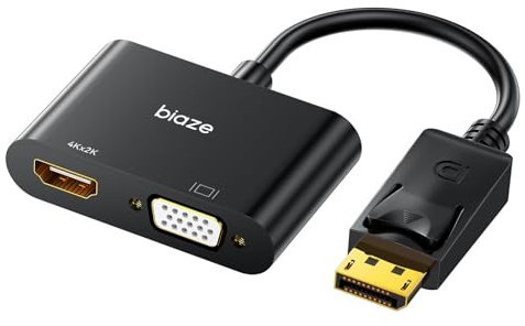 biaze ZH22 DisplayPort auf VGA/HDMI, 2 in 1 DP zu HDMI/VGA Monitor Adapter 1080P (Stecker auf Buchse), kompatibel für Lenovo Dell ASUS Computer Desktop Laptop PC Monitor Projektor HDTV Chromebook