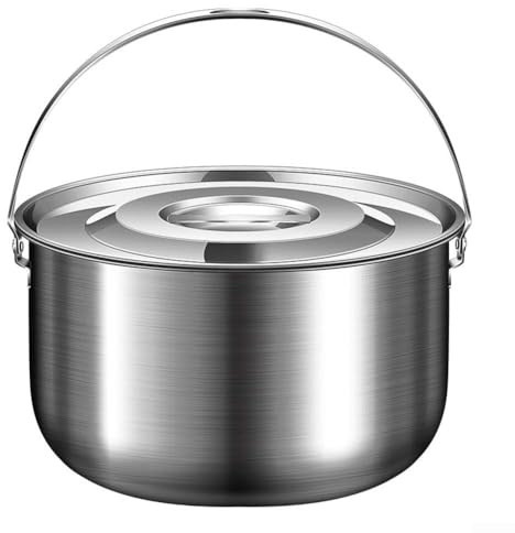 Sumsoctober Stainless Steel Camping Pot with Lid and Handle – 1.4L/2.4L/4L/6L Outdoor Cookware for Campfire Cooking, Stewing, Boiling, and Picnics(4L)