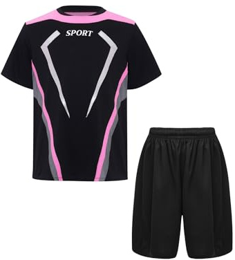 RUNQHUI Ensemble Football Enfant Maillot Foot avec Short Survêtement Sport Eté Tenue Foot 5-16 Ans Type F Rose 13-14 ans