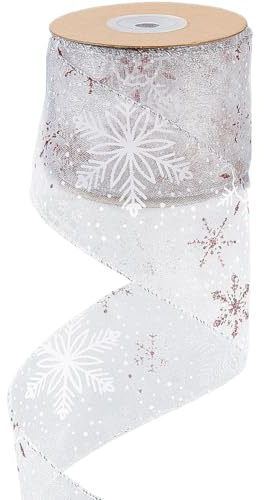 GORGECRAFT 10ydsx6.2cm Ruban en Polyester avec Fil de Fer Motif Flocon de Neige pour Sapin de Noël de Vacances de Noël Brodé en Dentelle pour Loisirs Créatifs Couture Décoration Nœud pour la Maison