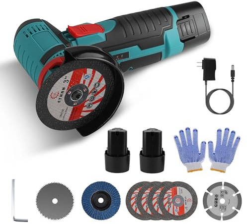 Cordless Angle Grinder, Mini Metal Grinder 19000 RPM with 2x1100mAh Battery & 4 Cutting Wheels, Hand Polishing Grinding Machine for Cutting Grinding Polishing