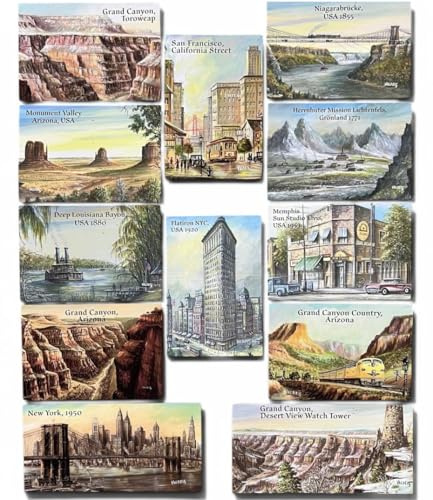 12x Kühlschrank - XL Magnete USA, NY New York City San Francisco Niagara Fall Grand Canyon Monument Valley Foto Bild Kühlschrankmagnet US Souvenir I Love Arizona Route 66 Magnet, Grönland, Valdeig P