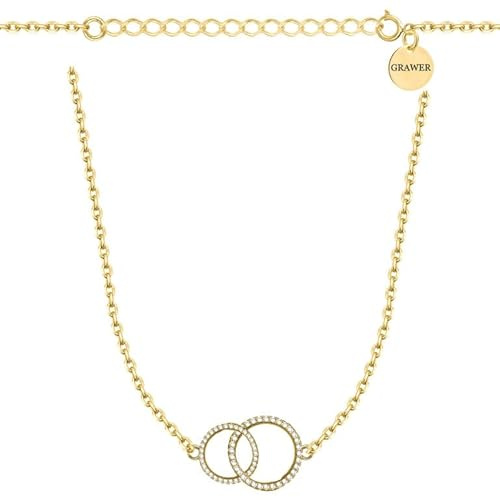 ZELYA Damen Halskette Silber und gold 925/585– Ankerkette 41–45 cm Zirkonia, romantischer Schmuck Geschenk Gravur gold kette damen