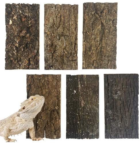 Apatal Reptile Cork Bark Bedding 6PCS Bearded Dragon Climbing Wall Mat | Natural Cork Wood for Terrarium, Background Decor, Crested Gecko Tank Accessories for Lizard, Snake, Chameleon, Tortoise