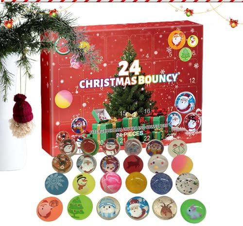 Renopfect Hüpfbälle Weihnachte-n Advent 2025 24 Tage Flummies Für Kinder 25Mm Flummis S-pringball Dekorativer Countdown-Kalender Für Und Mädchen, Stressabbau, Weihnachte-n, Zuhause, Alltag, Festival,