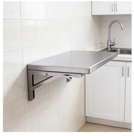 Wandklapptisch Aus Edelstahl, Verdickter Klappbarer Wandtisch für Die Küche | Herunterklappbares Servierregal für Lebensmittel, Platzsparend für Schlafzimmer, Wohnzimmer, Balkon (120x30cm)