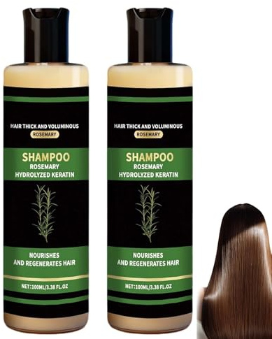 Rosmarin-schampo för hårväxt, förtjockning och stärkande schampo med hydrolyserat keratin, volymgivande schampo för tunnare hår, mjuka hårbottenvårdssampo. (2 st)
