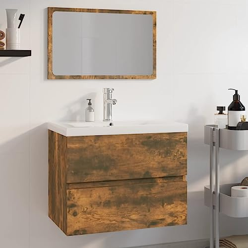 Mimdixy Unterschrank Waschbecken, Badmöbel-Set Räuchereiche Holzwerkstoff Waschbeckenunterschrank Stehend für unter Waschbecken, Schrank Möbel Badunterschrank