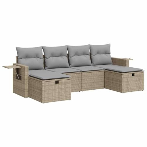 Frdhee Balkonmöbel, Lounge Gartenmöbel Set, Gartenlounge Outdoor, 6 TLG. Garten Sofagarnitur mit Kissen Beige Poly Rattan, Loungesofa Für Balkon, Innen- Und Außenbereich, Einfache Montage