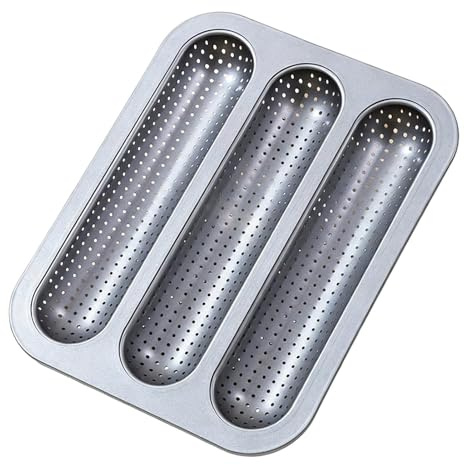 Molde Para Pan Francés, Multiusos, 25,5 X 32 Cm, Molde Para Baguette Perforado Antiadherente, Bandeja Para Baguette De Acero Al Carbono, Fácil De Limpiar, Para Mini Panes Caseros, Panecillos, Refriger