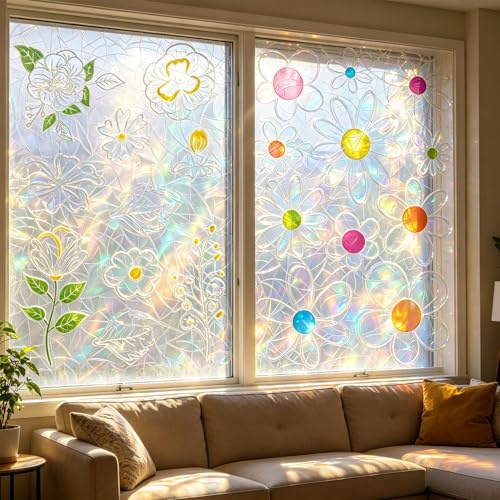 4 ark/42 stycken blommor fönsterbilder självhäftande, prisma fönsterklistermärken blommor, fönsterklistermärken vår, solfångare fönsterklistermärken, fönsterbilder vår för glasfönster dekoration