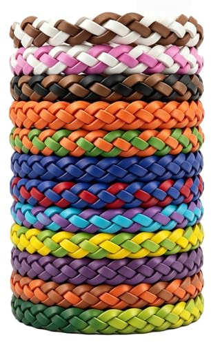 12 Pack Mosquito Repellent Bracelet Adjustable Leather Deet-Free Wrist Bands Waterproof Resealable Midge Bands Protection 300 Hours Insect Repellent Bracelets for Adults Kids for Adventure Travel
