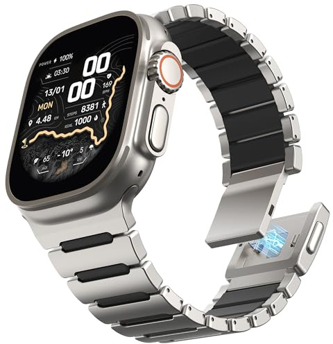 Bouixel Grad 5 Titan Armband für Apple Watch Ultra 3/2/1 Band 49mm Serie 11 10 46mm 45mm 44mm 42mm SE 3 9 8 7 6 5 Damen Herren, Luxus-Hybridarmband Metall & Silikon mit Magnetverschluss