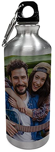 LolaPix Personalisierte Flasche. Flasche aus rostfreiem Aluminium mit Foto. Wasserflasche. Wasserflasche. Wasserflasche. BPA-frei. 600ml. SILBERNER KARABINERHAKEN.