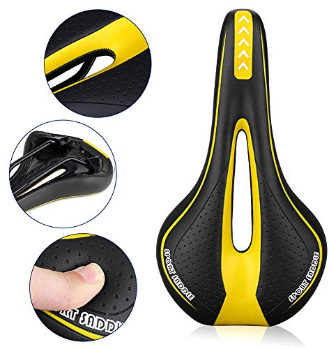 Immoch Comfort Bike Saddle - Cycling Seat Gel with Soft Cushion Ergonomics Design, Fit for Road and Mountain Bike (Black+Yellow)