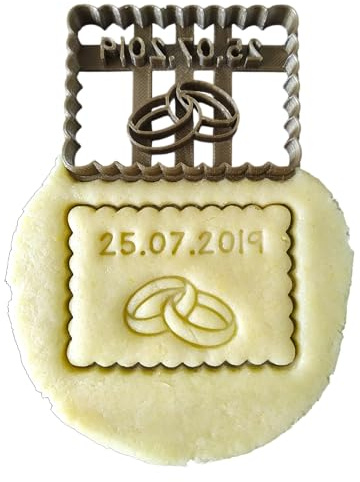 3DKOUPE - Emporte-pièce petit beurre - Motif anneaux de fiançailles - Personnalisable avec texte - Couleur au choix - Conçu et fabriqué en France