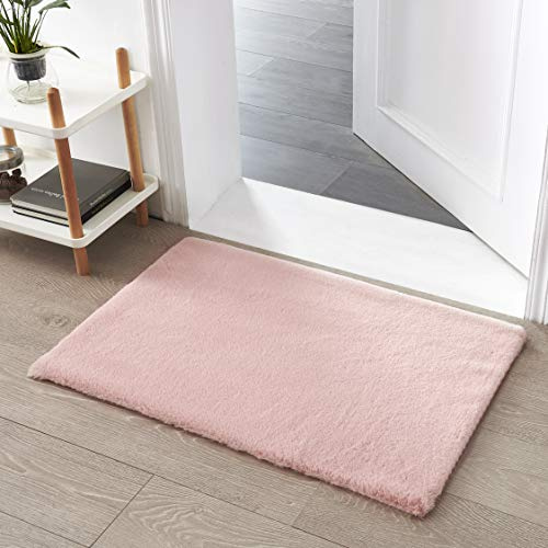 Kunst-Fell-Teppich Kurzflor | Flauschiger Wohnzimmer-Teppich, als Schlafzimmer Deko oder Kinderzimmer | rutschfest und waschbar in Waschmaschine | Rosa - 60x90cm