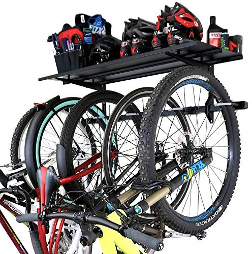 StoreYourBoard Bike Storage Rack with Shelf – Heavy Duty Garage Bike Storage Rack for 5 Bicycles, Adjustable Vertical Bike Rack, Bike Rack Shelf for Helmets & Gear, Holds 300 lbs