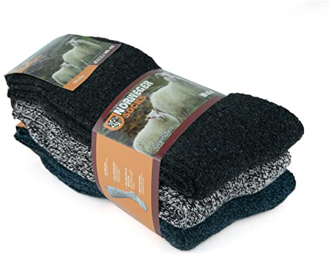 GoWith 3 Pairs Men's Wool Socks, Norwegian Style, Thick Winter Boot Socks | Full terry cushioned, warm and cozy design with a soft fuzzy feel, ideal for hiking, outdoor activities, work and cold days.