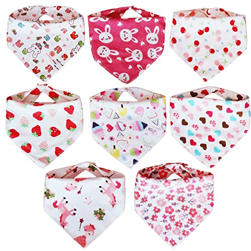 Lot de 8 bavoirs triangulaires pour bébé - 100 % coton biologique - Double couche absorbante